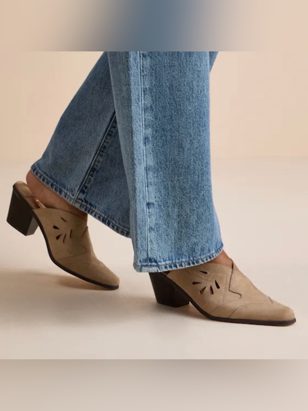 Armina Taupe Suede Western Mule Pumps